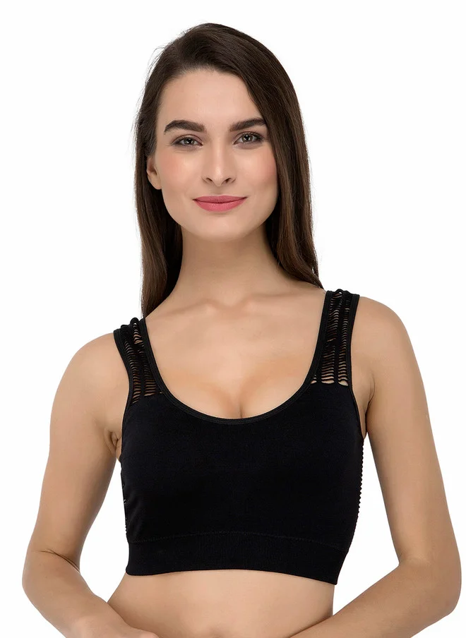 ليس اند مي  Laceandme Black Solid Non-Wired Lightly Padded Sports Bra 4372